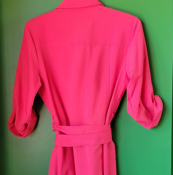 Pinkish red shirt dress with belt - Picture 3 of 6